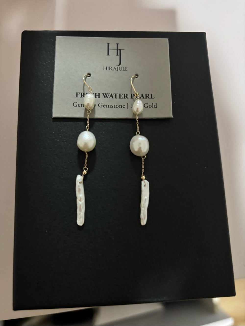 Fresh Water Pearl 14K solid Gold Drop Earrings - White